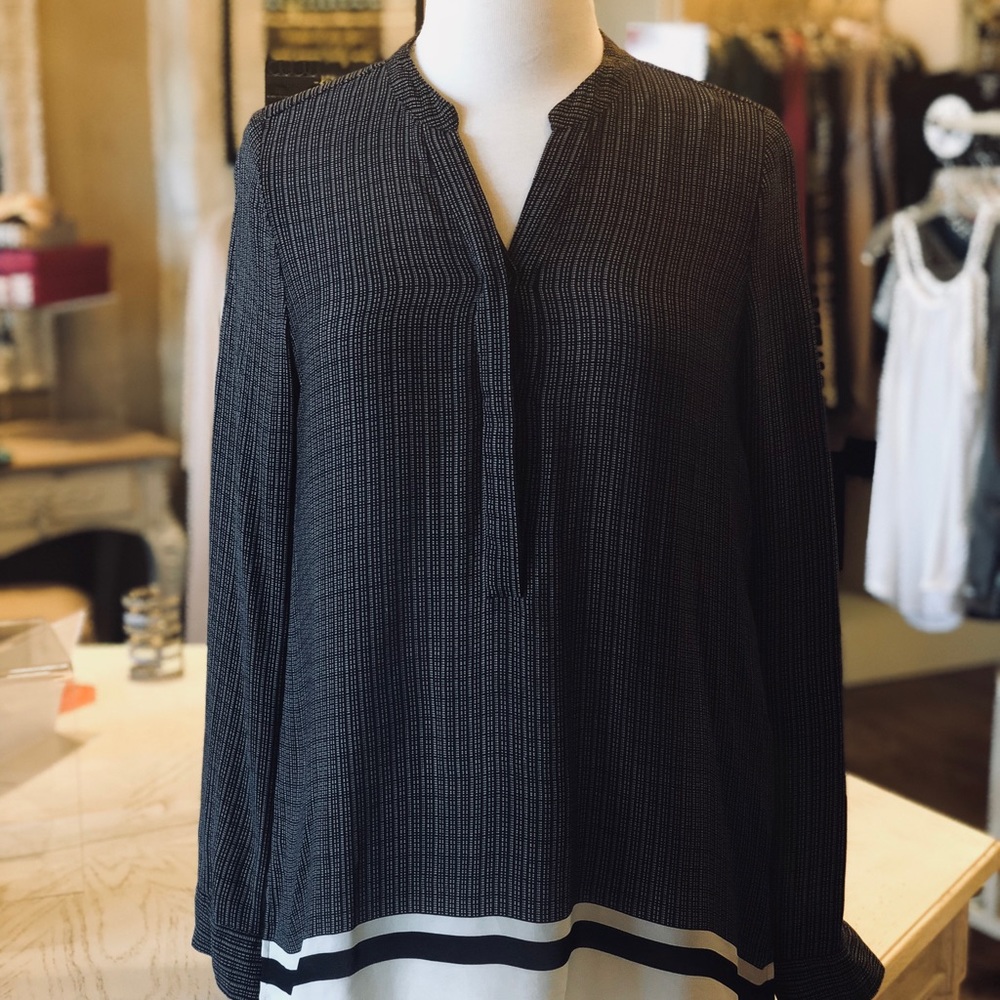 VINCE Black & White Silk Blouse Shirt Top L
